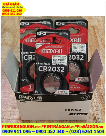 COMBO 01hộp=20vỉ Pin 3v lithium Maxell CR2032 _X.xứ NHẬT (Loại Vỉ 1viên) _Giá chỉ 369.000/Hộp